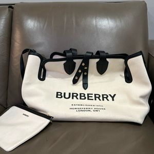 Burberry off white and black canvas tote